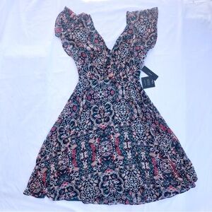 Lulu's Paisley Printed Teal & Multicolored V-Neck Midi Dress Spring Floral NWT
